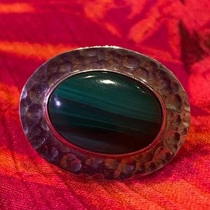 925 Sterling Silver with Large Natural Malachite Stone Ring Size 7.75 vtg